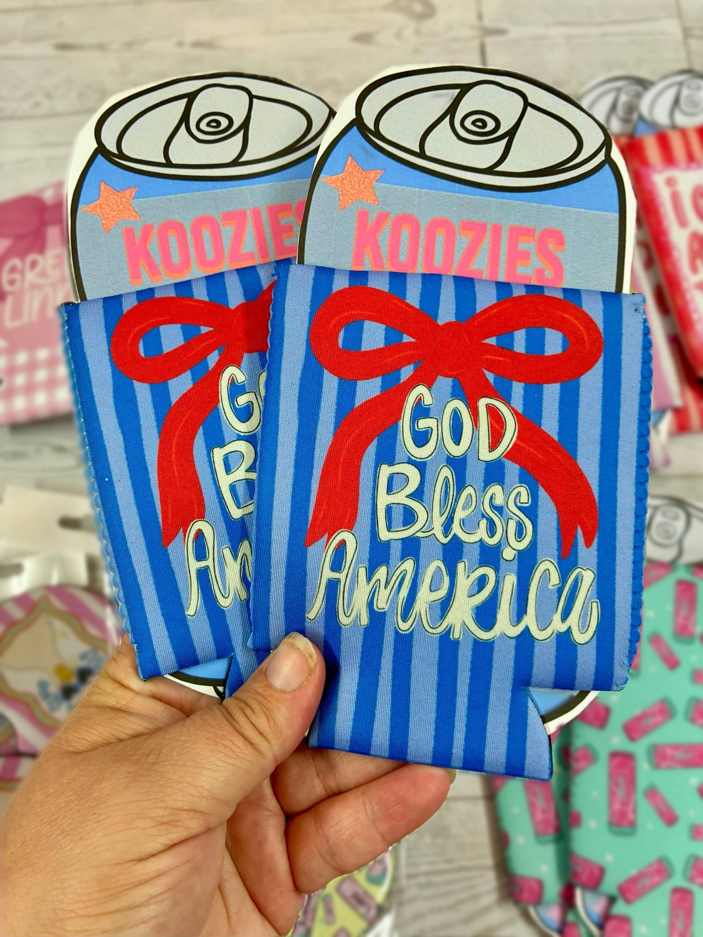 God bless America bow patriotic koozie