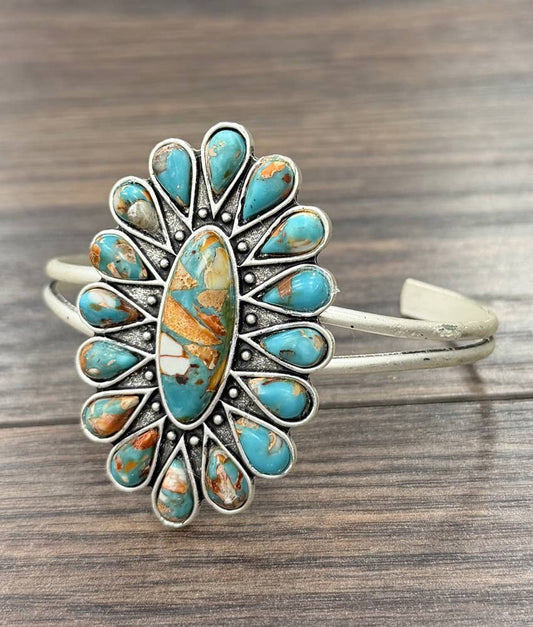 Big 2.2" Gemstone C-Cuff Brass Bracelet