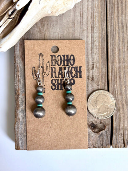 Navajo Style Pearl Bead Drop Dangle Earrings: Multi