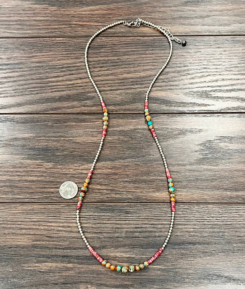 34" Handmade Silver Navajo Gemstone Necklace