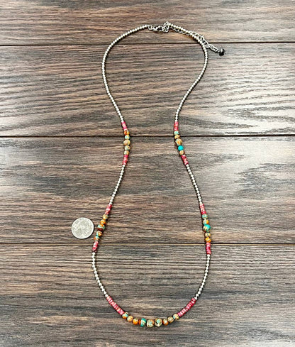 34" Handmade Silver Navajo Gemstone Necklace