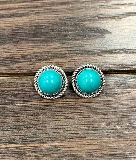 Round 12mm Turquoise Stud Earrings