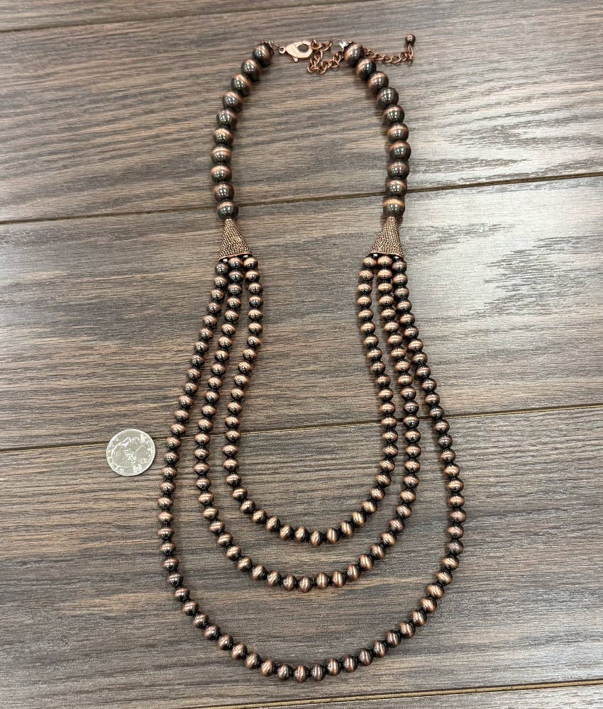 30" Copper Western Bead Layered Necklace