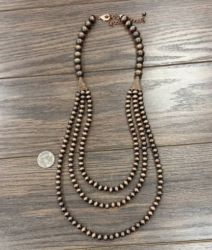 30" Copper Western Bead Layered Necklace