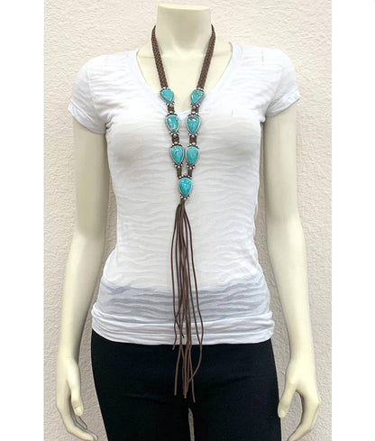 38" Handmade Navajo Turquoise Suede Necklace