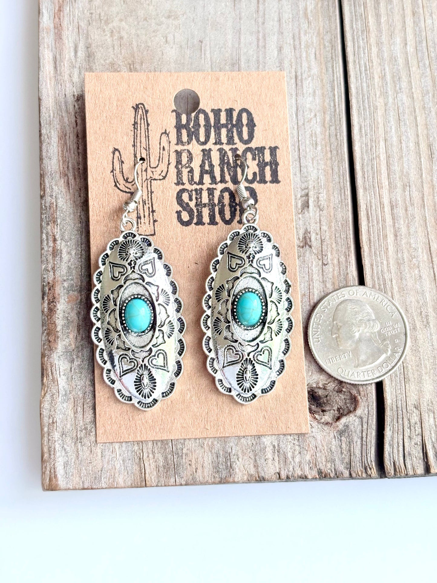 Western Oval Concho Stone Dangle Earrings