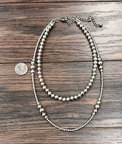 Handmade Silver Navajo Bead Necklace