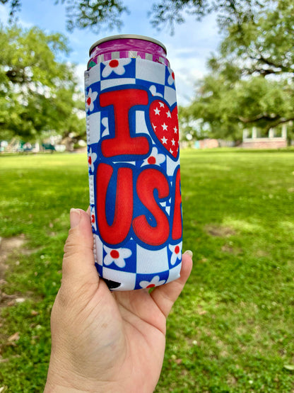 I heart USA patriotic koozies: Slims