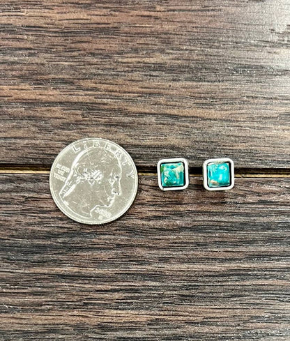 Square Gemstone Stud Earrings