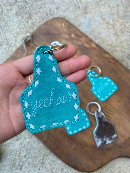 Suede Yeehaw Cattle Cowhide Keychain    