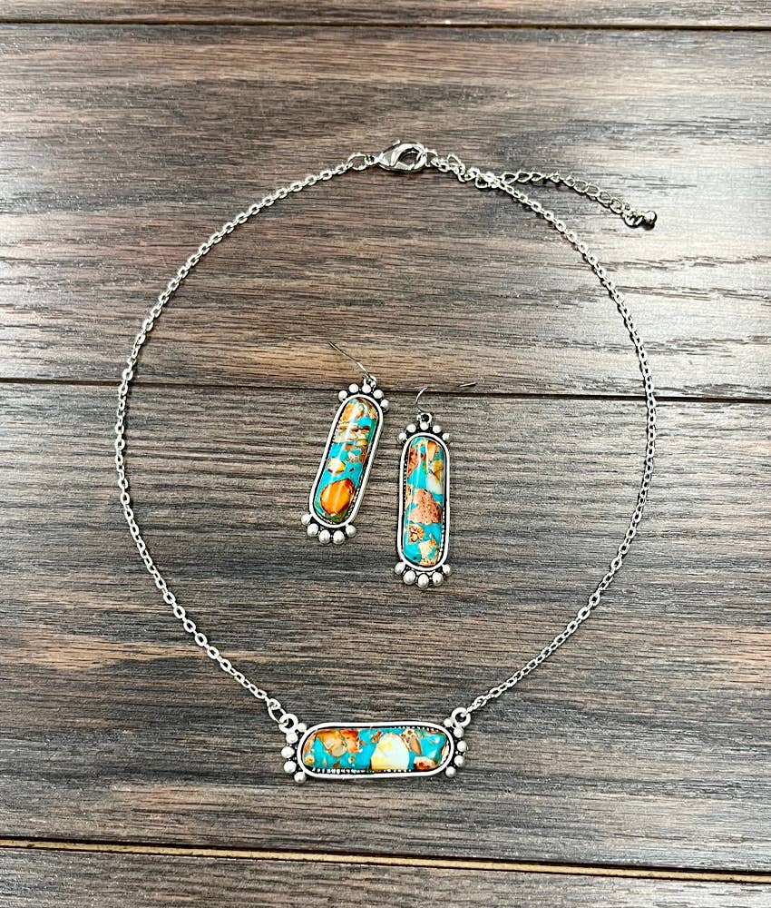 16" Gemstone Necklace Earrings Set