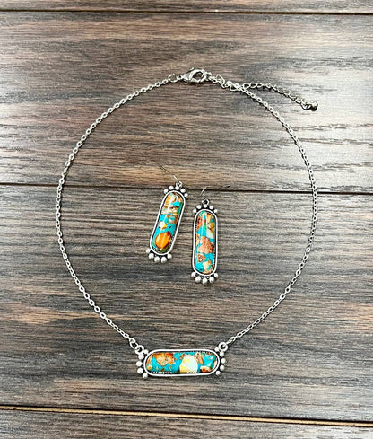 16" Gemstone Necklace Earrings Set
