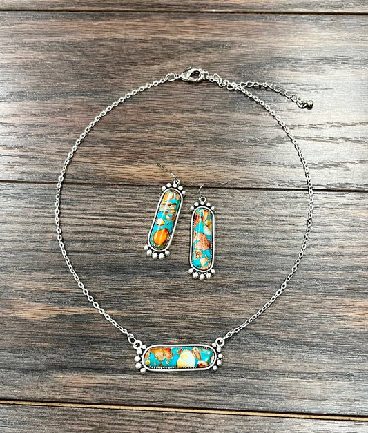 16" Gemstone Necklace Earrings Set