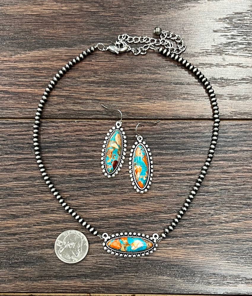 Navajo Bead, Gemstone Necklace Earrings Set