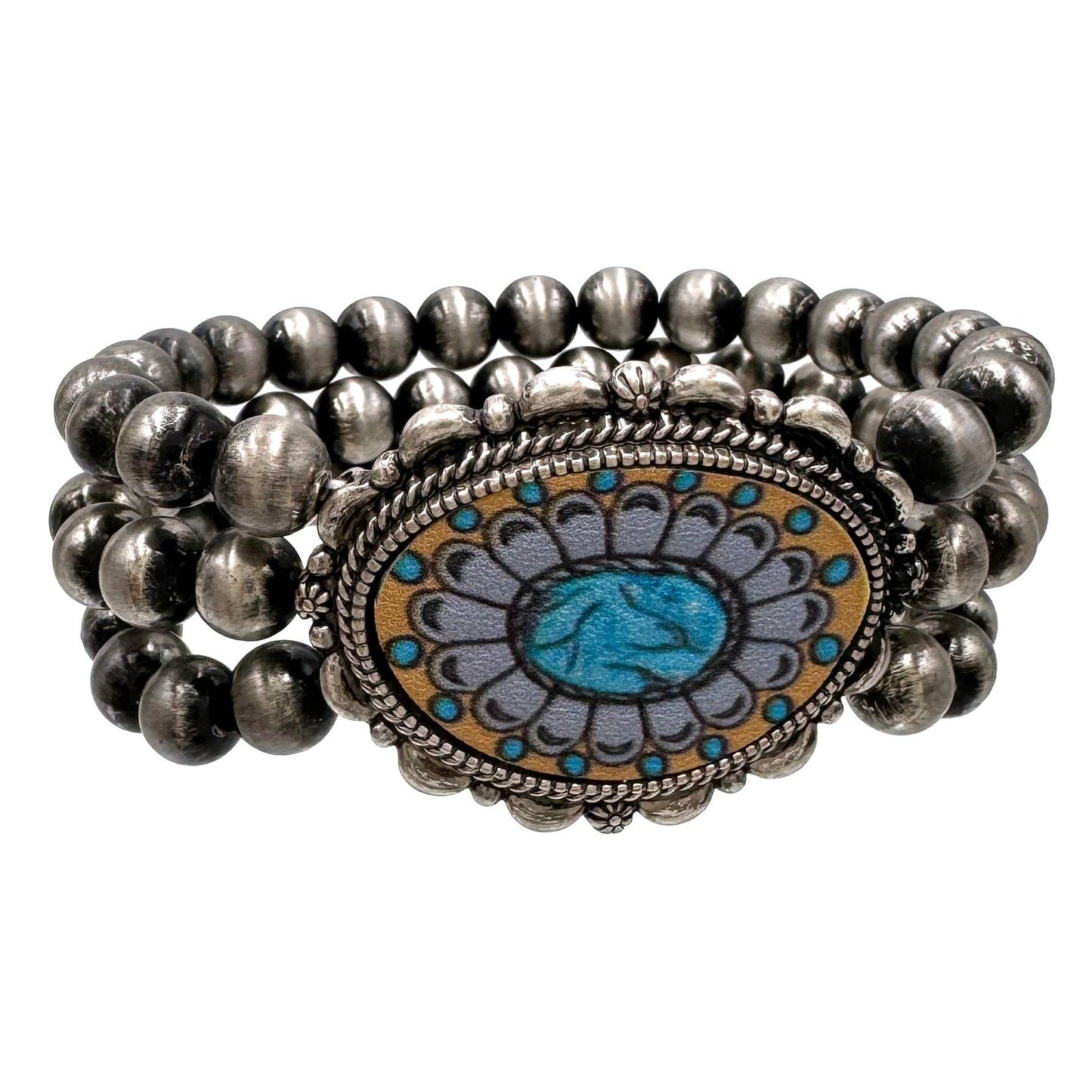 Leather Floral Navajo Beads Bracelet