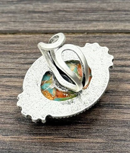 Big 1.5" Western Oval Gemstone Adjustable Ring