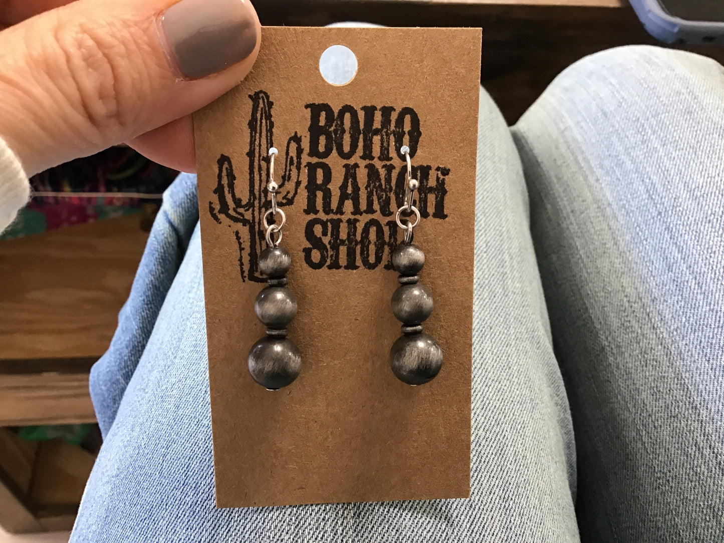 Navajo Style Pearl Bead Drop Dangle Earrings