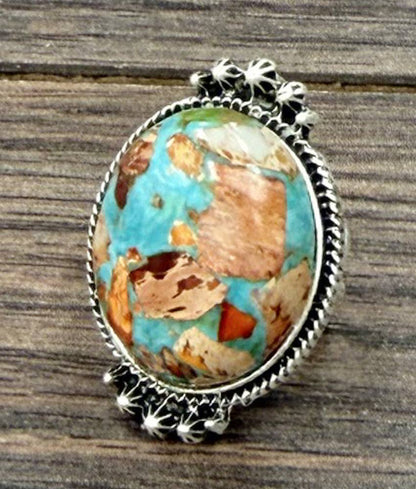 Big 1.5" Western Oval Gemstone Adjustable Ring