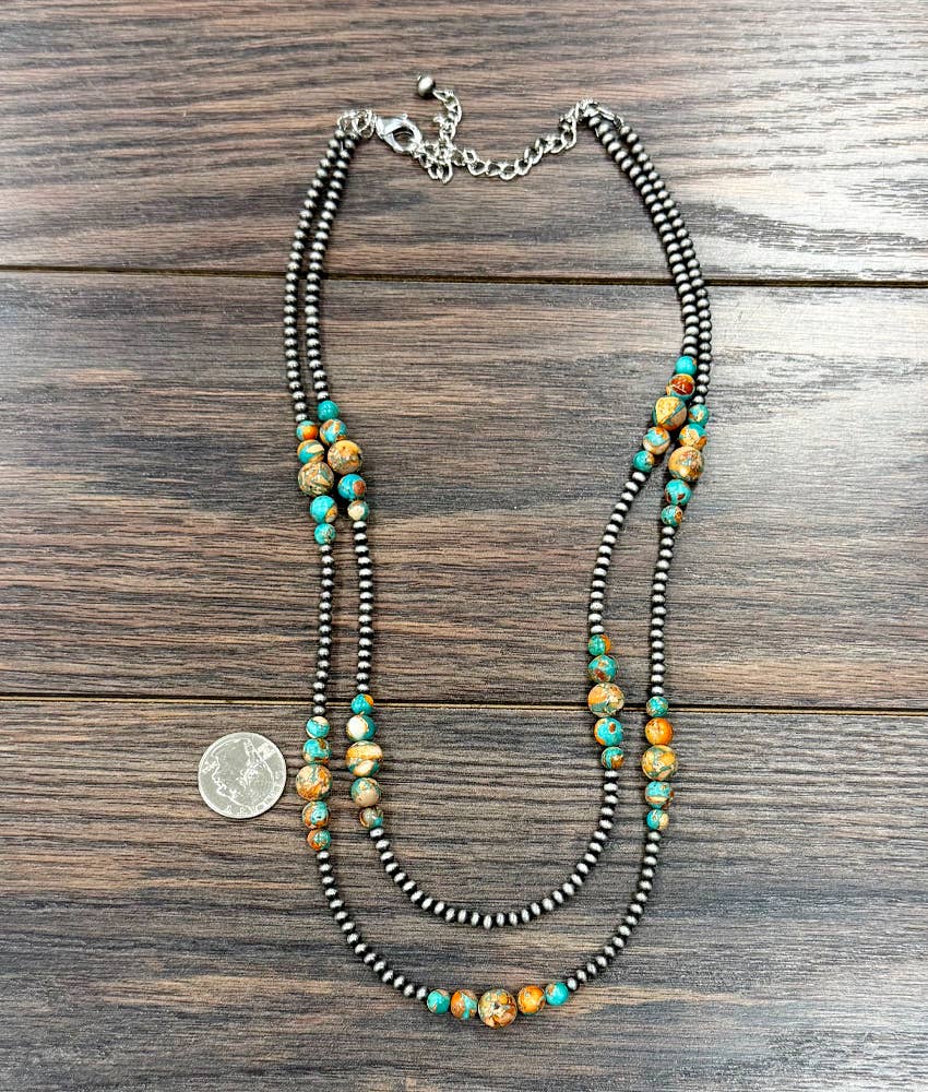 22" Western Gemstone 2-trand Necklace