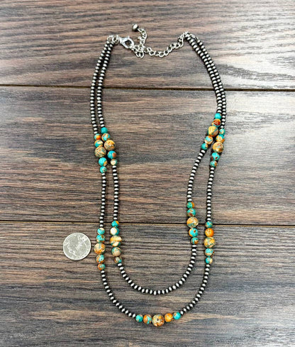 22" Western Gemstone 2-trand Necklace