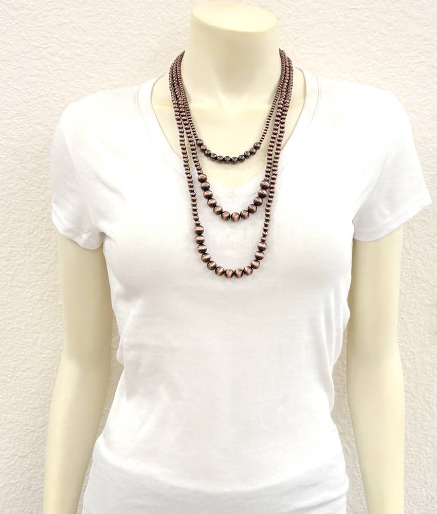 24" Copper Western Bead 3-strand Necklace