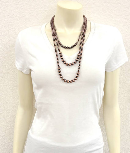24" Copper Western Bead 3-strand Necklace