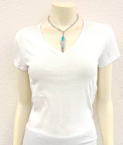 15" Western Feather Turquoise Necklace
