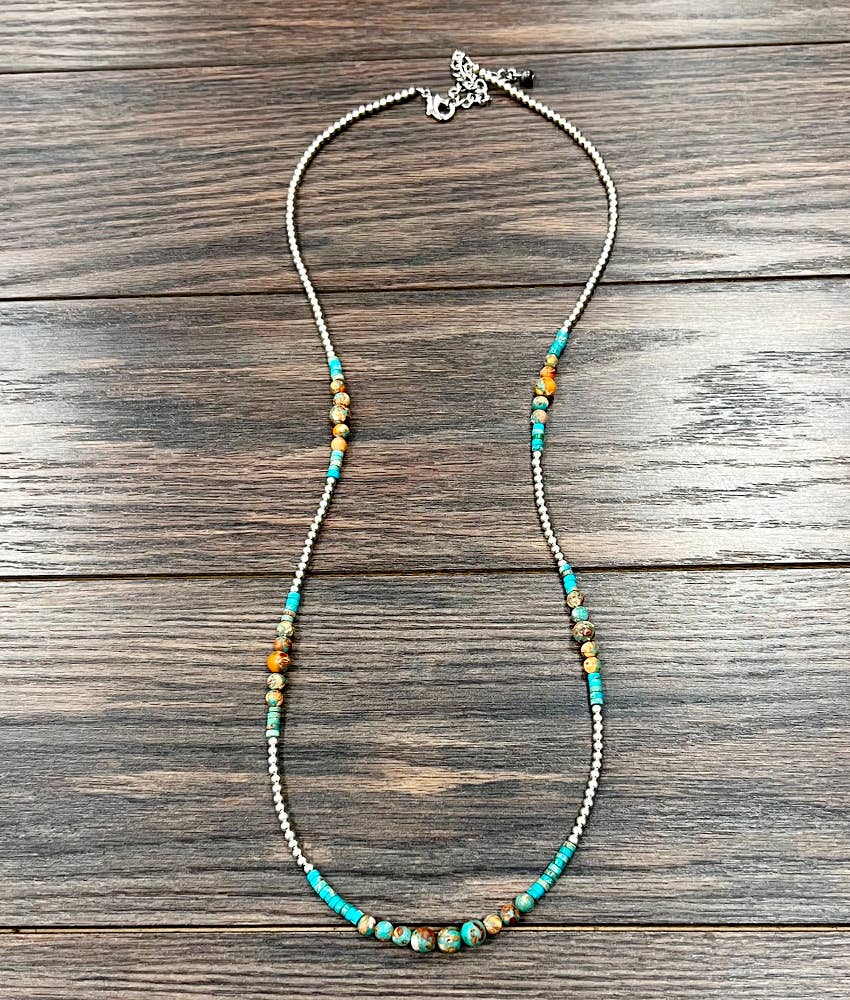 34" Handmade Silver Navajo Gemstone Necklace