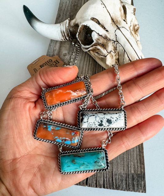 Bar Necklace: ORANGE\ TURQUOISE