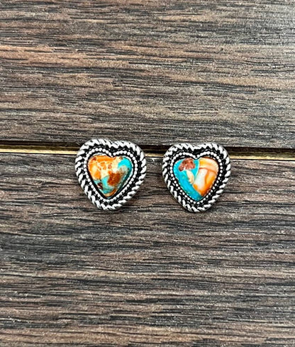 9mm Heart Gemstone Stud Earrings