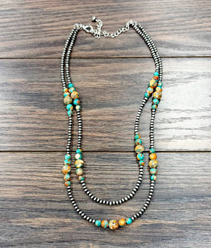 22" Western Gemstone 2-trand Necklace