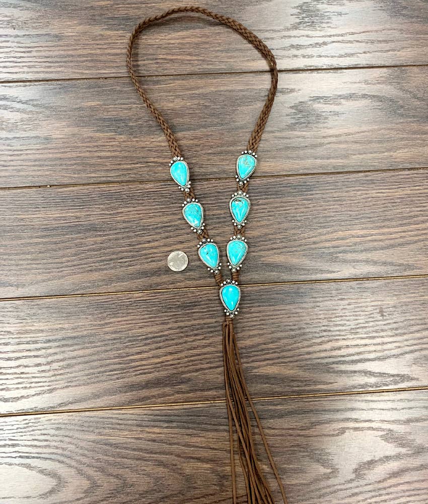 38" Handmade Navajo Turquoise Suede Necklace