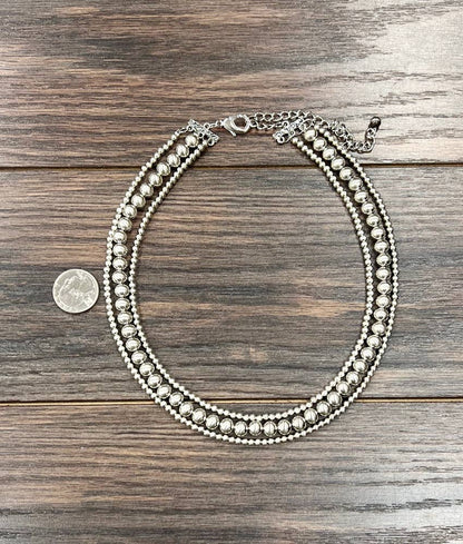 Handmade Silver Navajo Bead Necklace