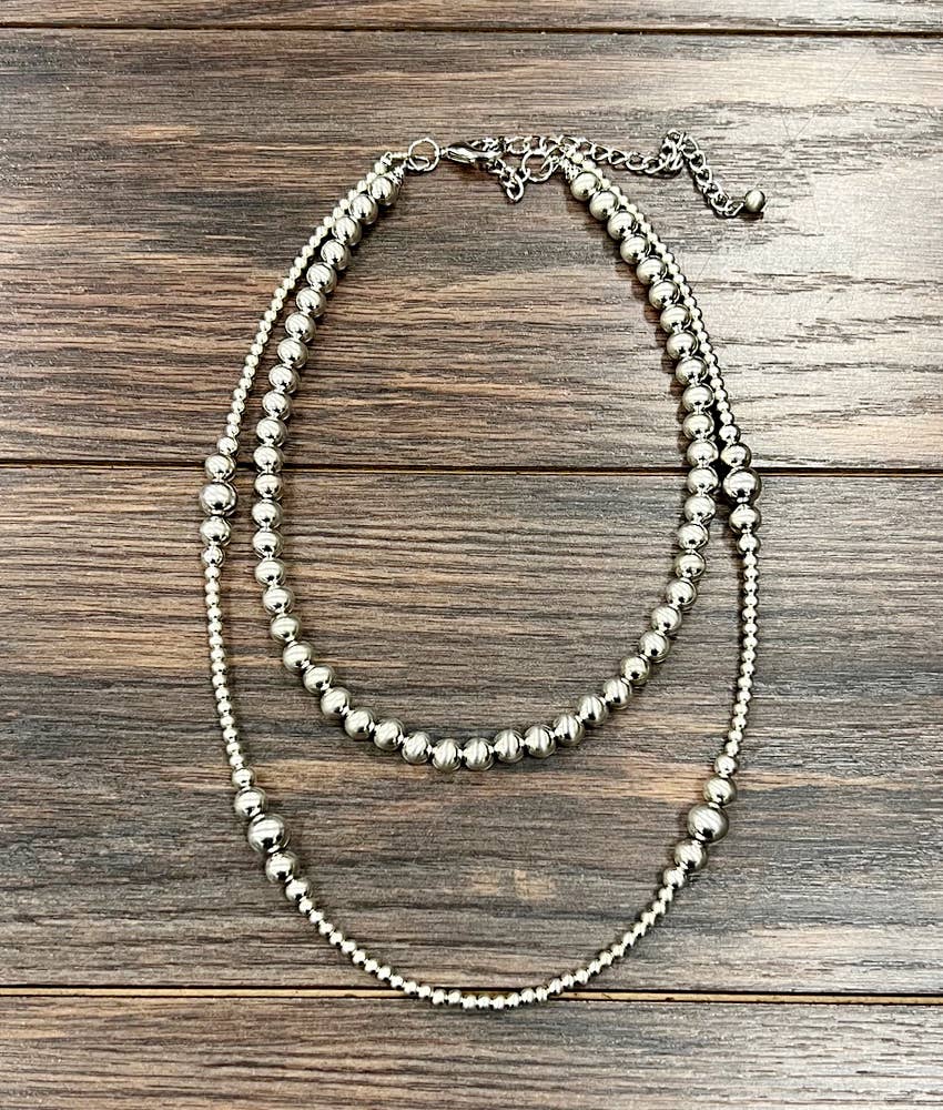 Handmade Silver Navajo Bead Necklace