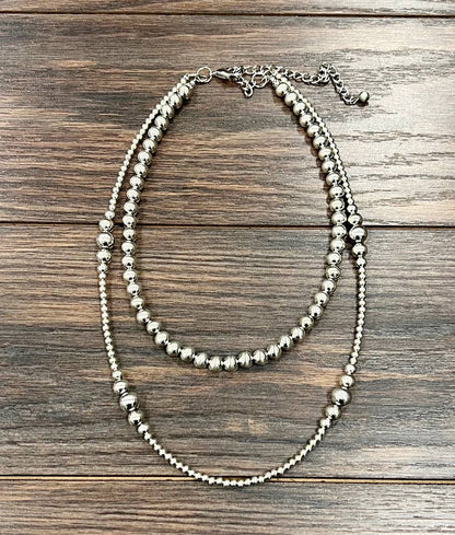 Handmade Silver Navajo Bead Necklace