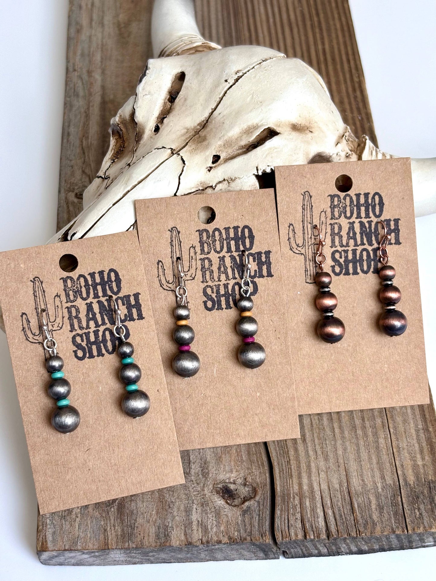 Navajo Style Pearl Bead Drop Dangle Earrings: Multi