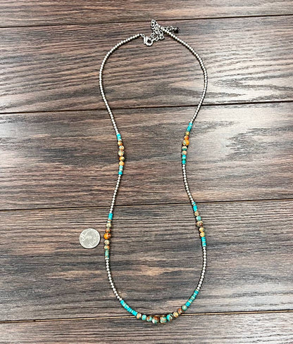 34" Handmade Silver Navajo Gemstone Necklace