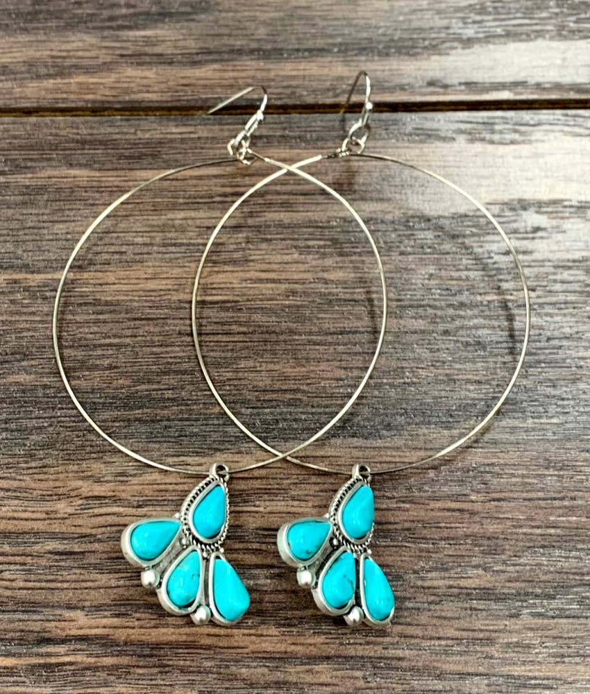 3.5" Western Turquoise Hoop Earrings