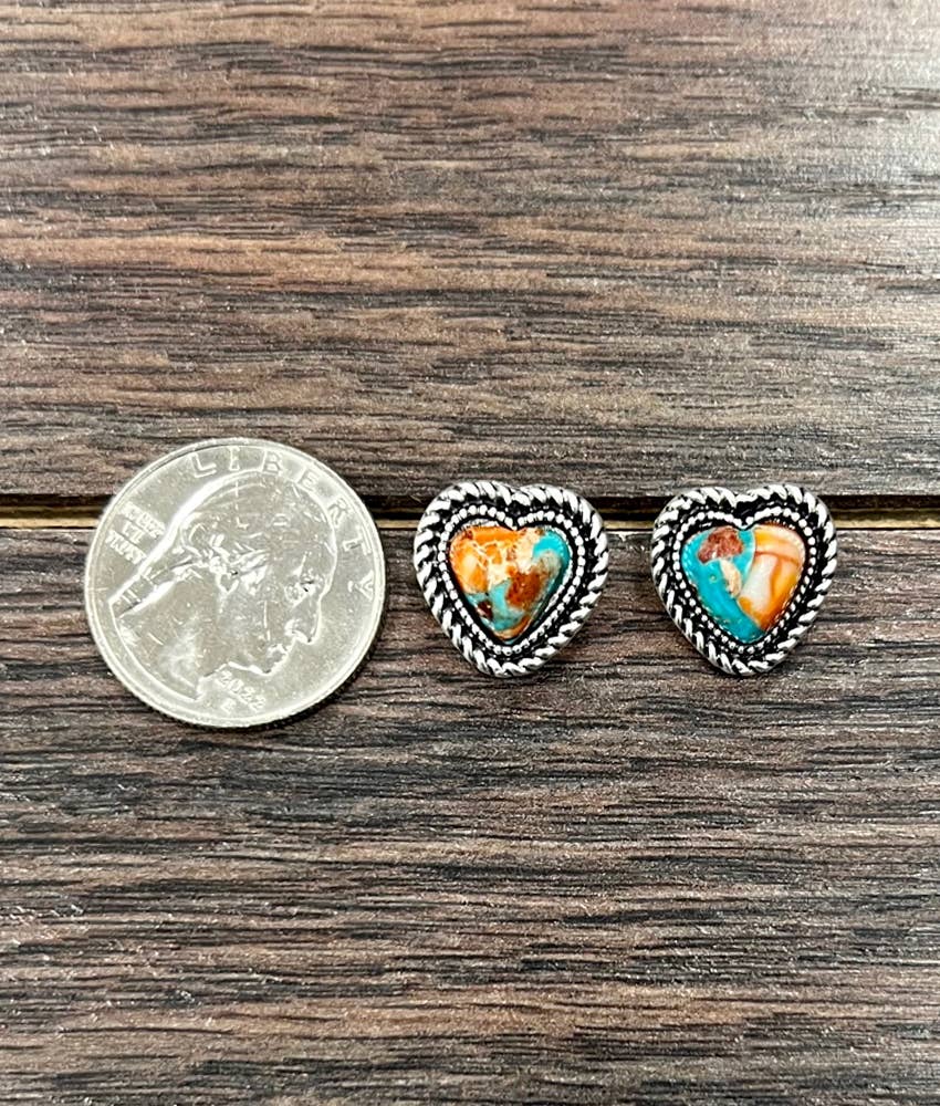 9mm Heart Gemstone Stud Earrings