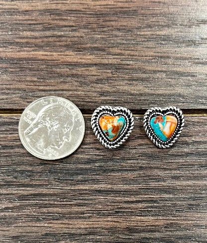 9mm Heart Gemstone Stud Earrings