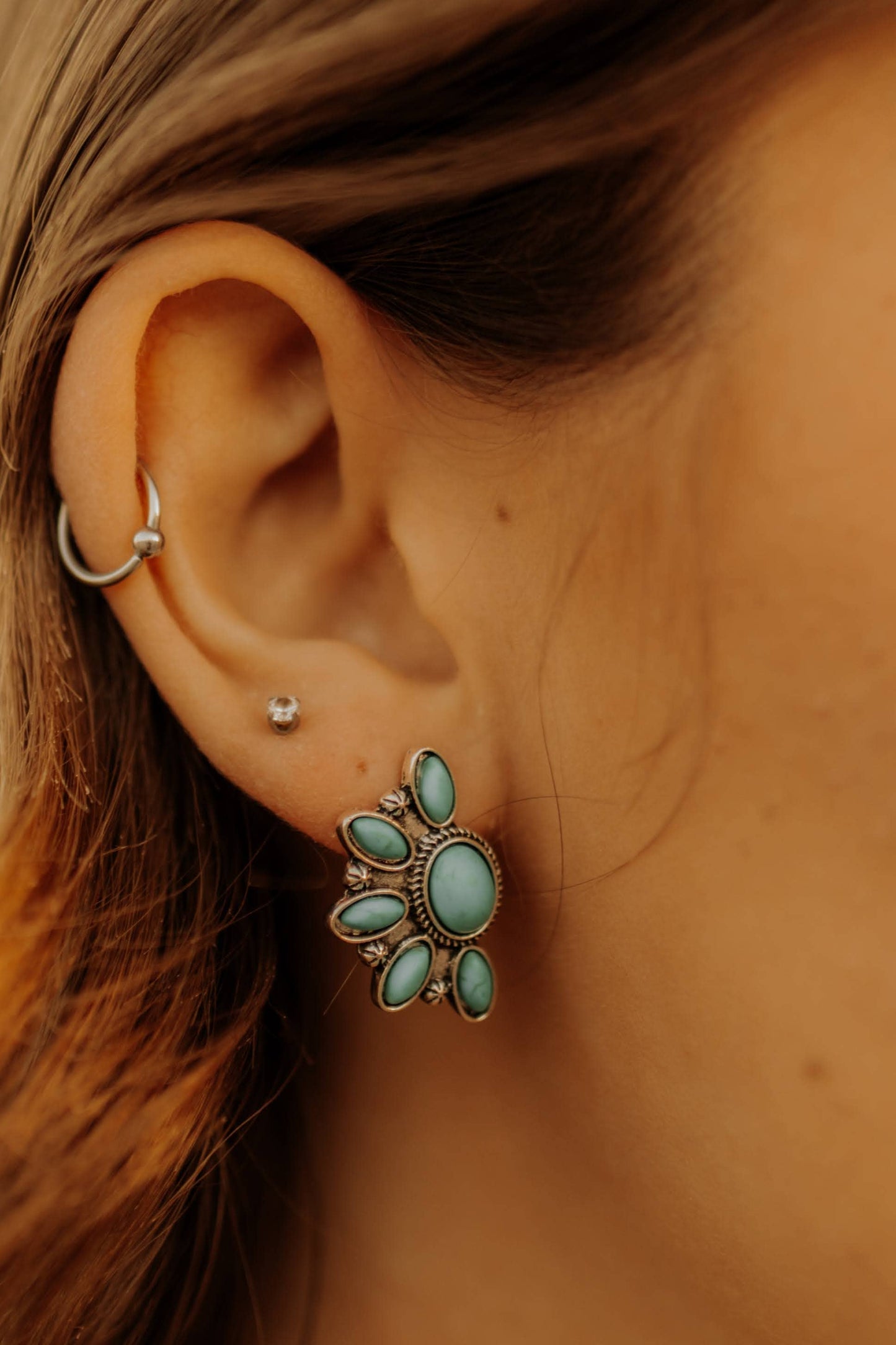 Turquoise Cluster Stud Earrings