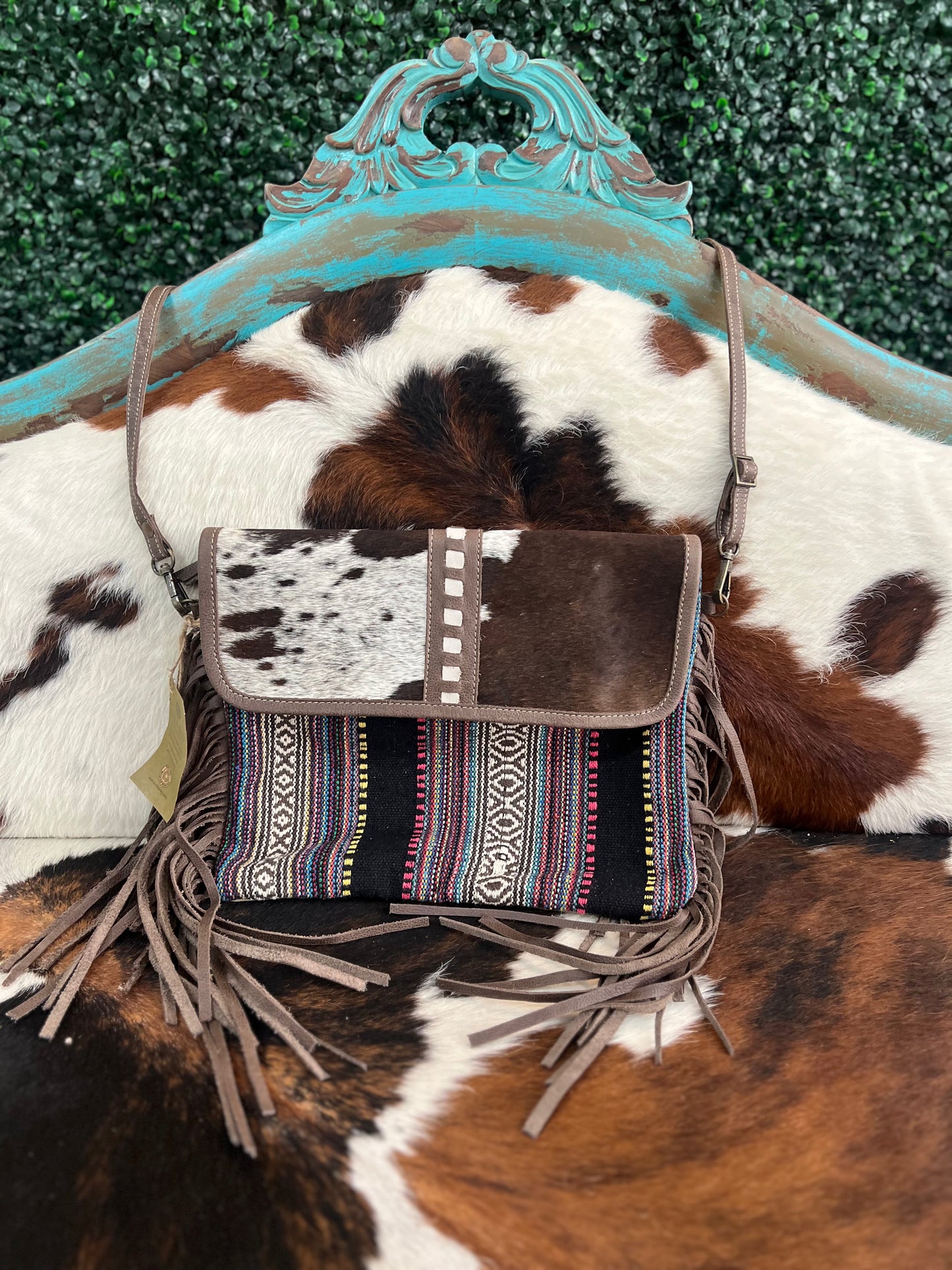 Aztec Fringe Bag (Cow Print)