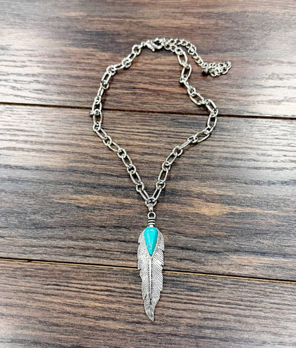 15" Western Feather Turquoise Necklace