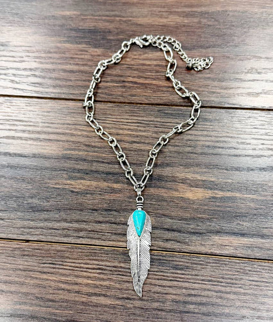 15" Western Feather Turquoise Necklace
