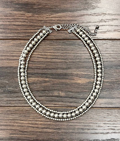 Handmade Silver Navajo Bead Necklace