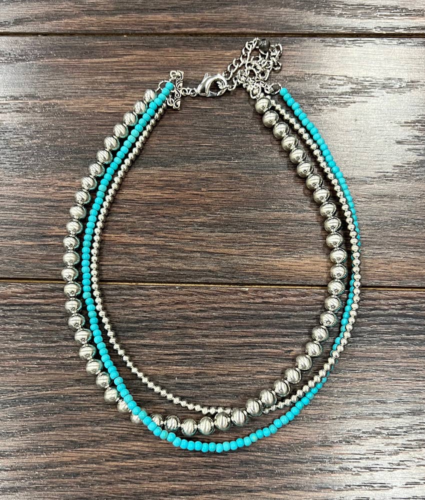 16" Handmade Silver Navajo Bead Necklace