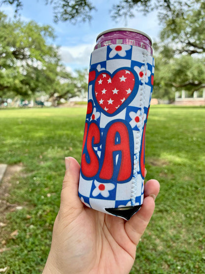 I heart USA patriotic koozies: Slims