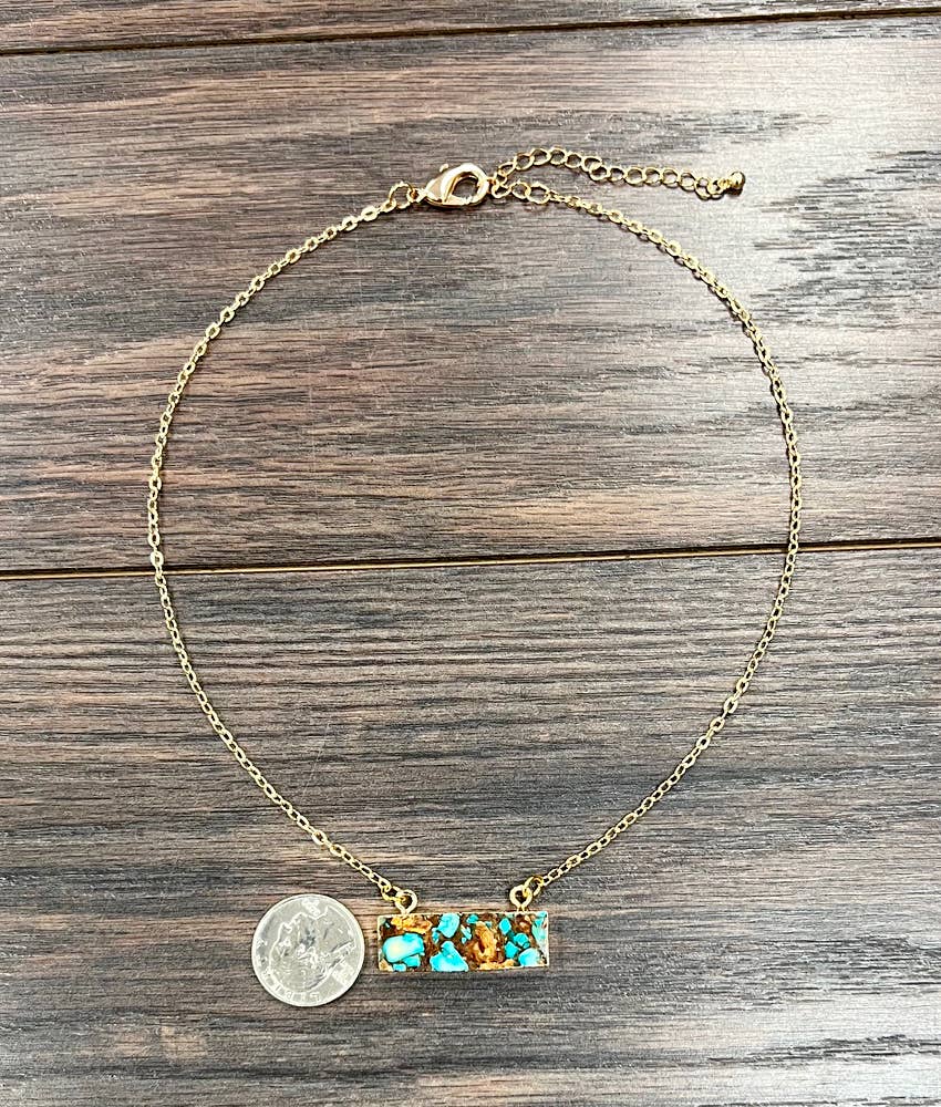 15" Western Gold-tone Bar Gemstone Necklace