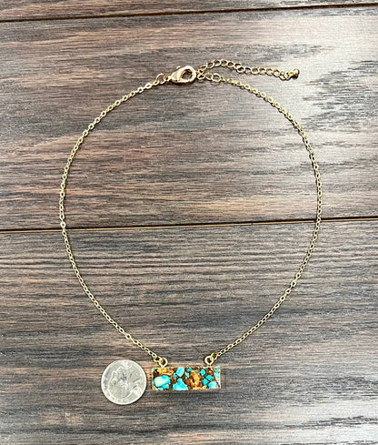 15" Western Gold-tone Bar Gemstone Necklace