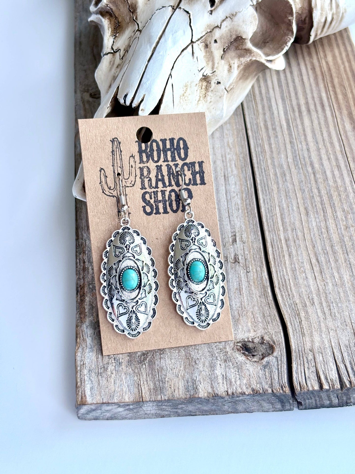 Western Oval Concho Stone Dangle Earrings